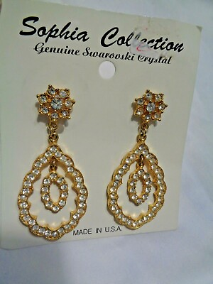 #ad Sophia Collection Genuine Swarovski Crystals Gold Tone Drop Earrings Push Back $24.99