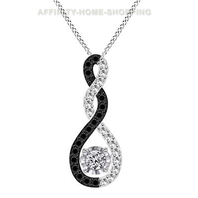 #ad Twisted Pendant Necklace Black amp; 14K White Gold Plated Sterling 18quot; $35.99