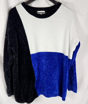 #ad Rebecca Malone Size L Sweater Super Soft Color Block Black Blue and White $16.00