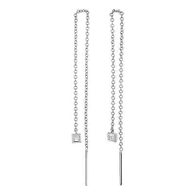 #ad 14K White Gold Baguette Diamond Threader Earrings Natural Drop Dangle 0.05CT $350.00
