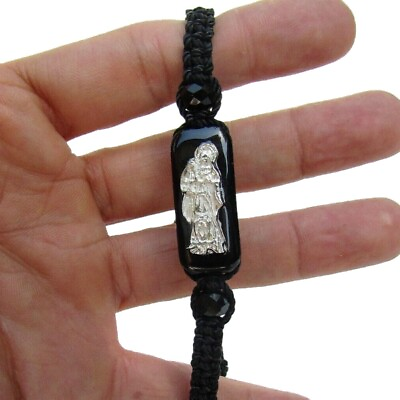 #ad Santa Muerte Negra Pulsera de Hilo Holly Death Adjustable Bracelet Black $13.99