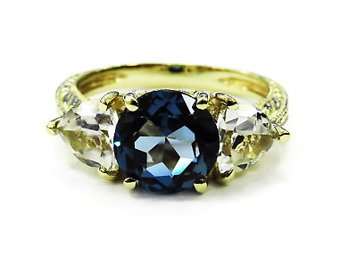 #ad 10K Yellow Gold Three Stone Blue Cubic Zirconia Ring 3.4g $214.99