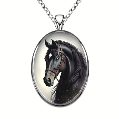 #ad Exquisite Black Horse Pendant Necklace $15.88