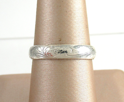 #ad .925 Sterling Silver Ring Vintage Band Engraved Swirl Ornate size 8 Filigree $27.96