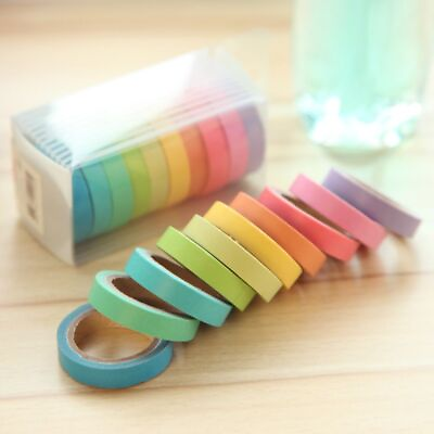 #ad Paper Tape Adhesive Rainbow Solid Color Diy Scrapbooking Deco Washi Tape 10pcs $10.00