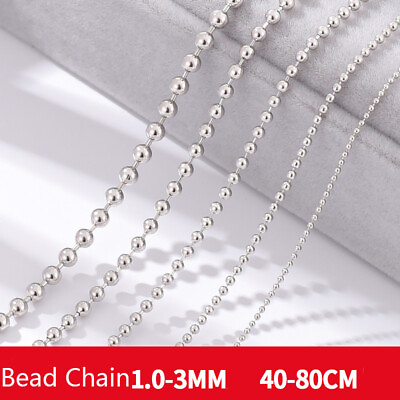 #ad Real S925 Sterling Silver Ball Chain Beads Necklace Stamped Italy Spring Clasp $48.44