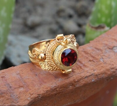 #ad Ring Poison Ring Garnet Gemstone Compartment Ring Gold Plated BJ55 $14.99