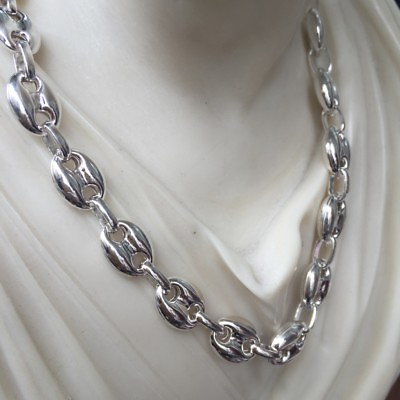 #ad Mens Mariner Rounded Puffed Chain Necklace 925 Silver Sterling 9mm 33GR 20 Inch $113.60