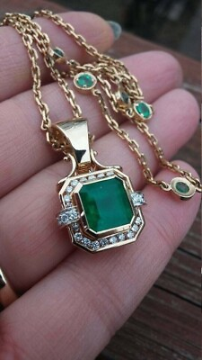 #ad 2.50 Ct Colombian Emerald amp; Moissanite 10K Solid Yellow Gold Over Estate Pendant $311.09