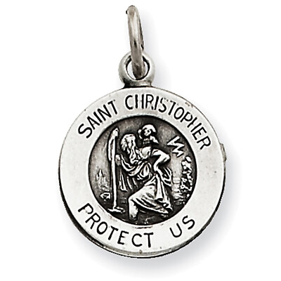 #ad Sterling Silver Antiqued Saint Christopher Medal QC5602 $32.99