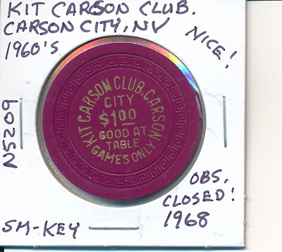 #ad $1 CASINO CHIP KIT CARSON CLUB CARSON CITY NV 1960#x27;s SM KEY #N5209 OBS CLOSED $62.50
