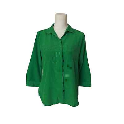 #ad Liz Claiborne petite medium 3 4 sleeve button down women#x27;s Blouse green $14.00