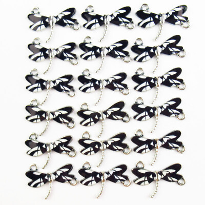 #ad 18Pcs Black White Enamel Tibetan Silver Dragonfly Pendant Bead SJ92461 $12.47