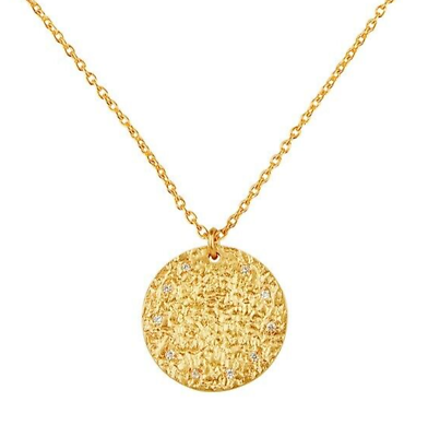 #ad Yellow Gold Hammered Round Zircon Studded Disc Pendent amp; Necklace 16 Inch Chain $19.99