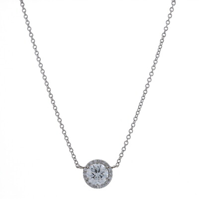 #ad Tacori Diamond Halo Necklace 16 1 2quot; White Gold 18k Round Brilliant .57ctw GIA $2999.99