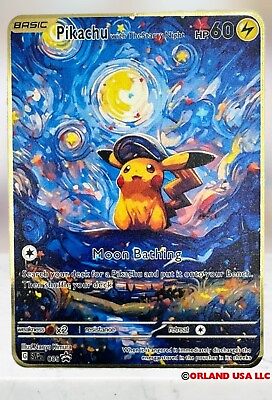 #ad Pokemon Pikachu Moon Bathing with The Starry Night Van Gogh Gold Card $9.50