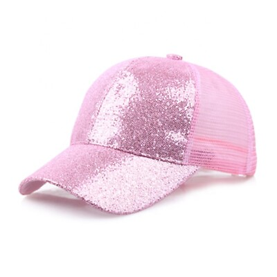 #ad Pink Glitter Sparkle Baseball Cap Hat Women Girl Snap Back Mesh Hat Cute $11.17