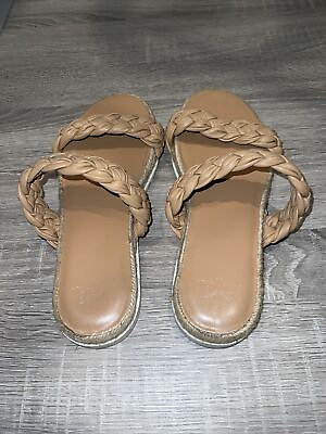 #ad Marc Fisher Flats Jamie Braided Sandals Leather Slip On 2 Straps Size 8.5m Used $8.25