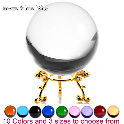 #ad Crystal Ball Sphere for Feng Shui Meditation Decor with Golden Flower Stand $31.36