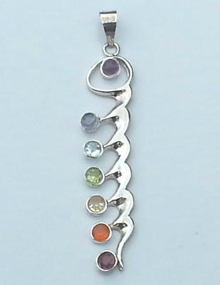 #ad Chakra Pendant 925 Sterling Silver Genuine Colored Gemstones New # 14 $29.95