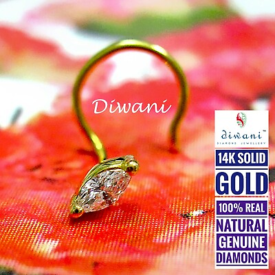 #ad Natural Marquise Shape VVS Diamond Wedding Nose Piercing Pin Ring Stud 14k Gold $254.36