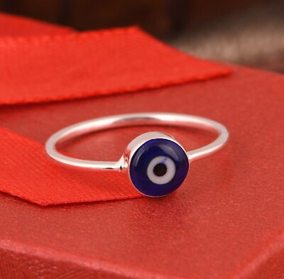 #ad Turkish Blue Evil Eye Stackable Ring 925 Sterling Silver Protection Lucky Ring $16.19