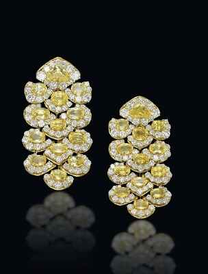 #ad Yellow Adstar Diamond Chandelier Earrings Gold Plated 925 SS Handmade Jewel $472.50