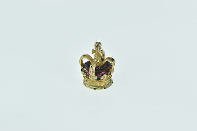 #ad 14K 3D Enamel Crown Jewels King Queen Royal Charm Pendant Yellow Gold *61 $269.95