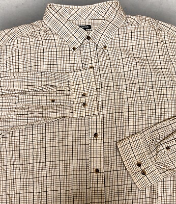 #ad George Men#x27;s Long Sleeve Tan Brown Plaid Button Up Shirt Size 2XL $11.95