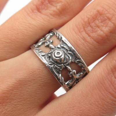 #ad 835 Silver Vintage ALBO Ornate Band Ring Size 9.5 $34.95