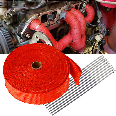 #ad 2quot; 50FT Roll Red Exhaust Wrap Manifold Header Pipe Heat Wrap Tape w 10 Ties Kit $17.62