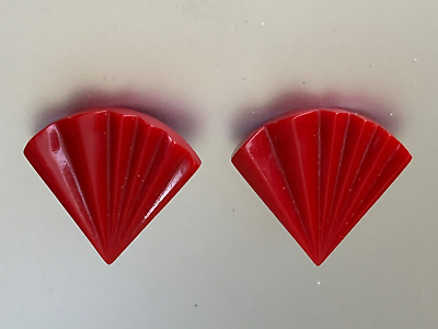 #ad French Vintage Creator Earrings Red Plastic Fan 2.5cm $49.00