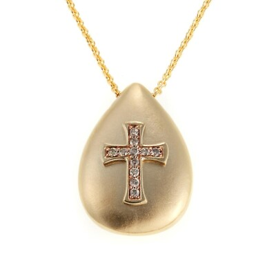 #ad Rarities Goldtone Sterling Silver Champagne Diamond Cross Pendant Necklace $133.51