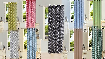 #ad 2PC GEOMETRIC 2 COLOR PRINTED VOILE SHEER 8 GROMMETS WINDOW CURTAIN PANELS S38 $8.50