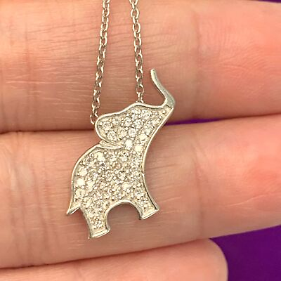 #ad Sterling Silver 925 Pave Set Cubic Zirconia Elephant Pendant on 16 18quot; Chain $28.00