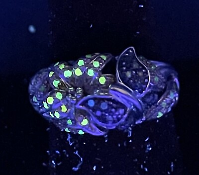 #ad Sterling Diamond and uranium glass Flower Ring size 10 $85.00