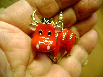 #ad NWT BETSEY JOHNSON CUTE RED ENAMEL BULL CRYSTAL PENDANT NECKLACE USA SELLER $12.99