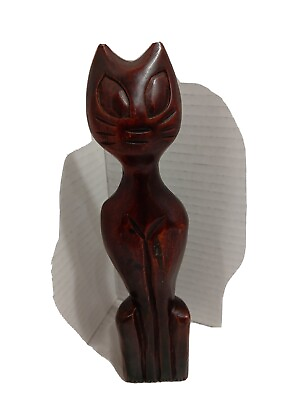 #ad VTG MCM Carved Solid Wood Siamese Cat Figure Mid Century Modern BOHO Retro 9quot; $33.75