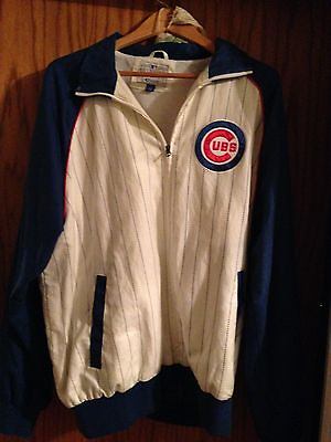 #ad Spring Jacket Chicago Cubs White Pinstripe Large G Sports Authentic $35.00