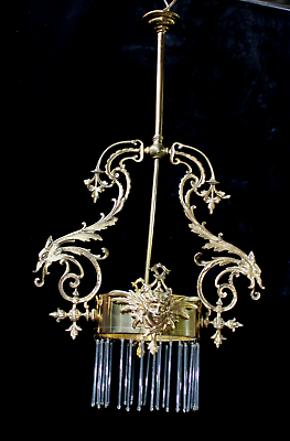 #ad Antique rare Brass Dragon caryatid head Chandelier pendant lamp glass drops $1202.50