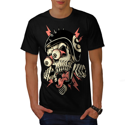 #ad Wellcoda Biker Head Face Skull Mens T shirt Death Graphic Design Printed Tee GBP 15.99