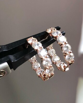 #ad 2 Ct Round Cut Real Moissanite Women#x27;s Huggie Hoop Earrings 14K Rose Gold Plated $120.74