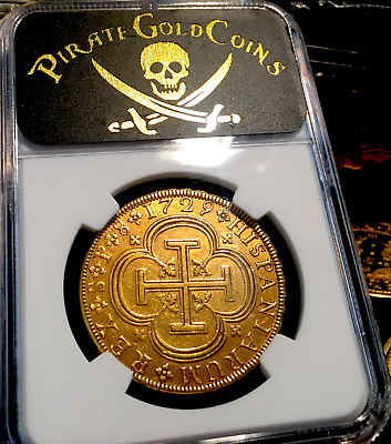 #ad SPAIN 1729 GOLD 8 ESCUDOS NGC 50 ONLY 3 EVER GRADED CROSS DOUBLOON TREASURE $45000.00