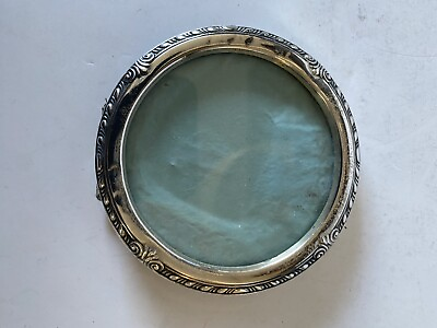#ad Antique Vintage Sterling Silver Round Photo Frame 3.5” $40.80