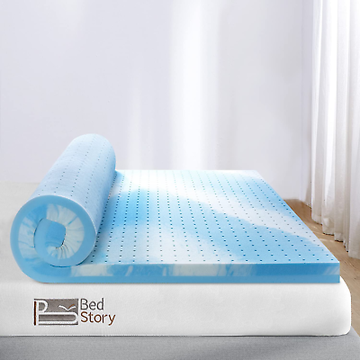 #ad Bedstory Full Mattress Topper 3 Inch Cooling Gel Infused Firm Bed Topper High $130.86