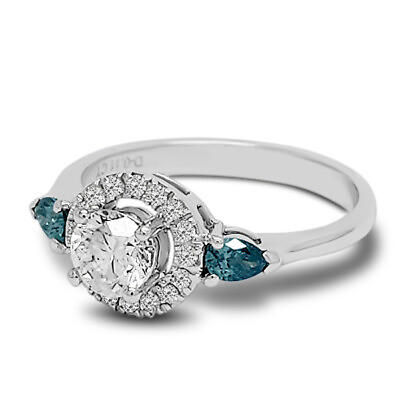 #ad 0.84 tctw Blue Diamond amp; White Natural Diamonds 18K White Gold Solitaire Ring $5999.00