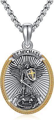 #ad Men Women St Michael Medal Stainless Steel Amulet Pendant Necklace Curb Chain $7.99