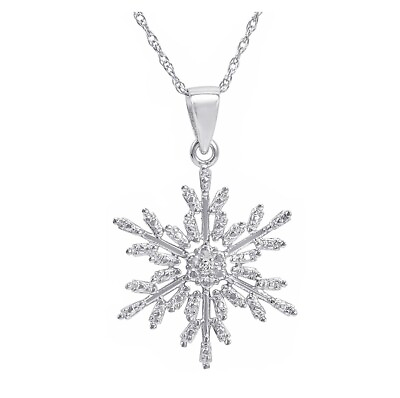 #ad Diamond Accent Snowflake Pendant Necklace in Sterling Silver for Women or Girls $29.95