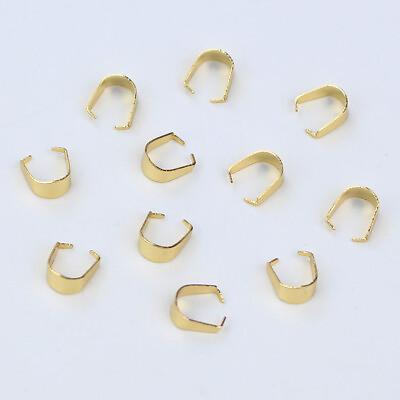 #ad 50pcs Golden Stainless Steel Pendant Pinch Bail Clip Connectors Jewelry Findings $11.99