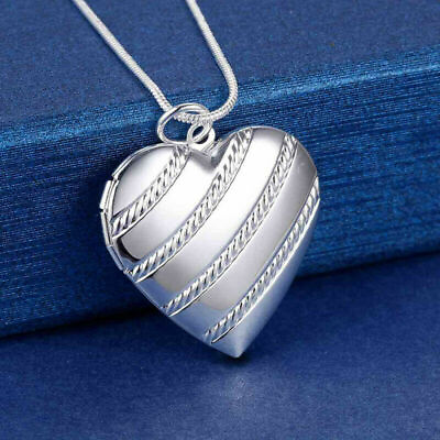 #ad 925 Sterling Silver Heart Shape Love Locket New Fashion Charm Pendant Necklace $13.74
